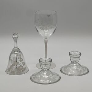 AVON Lot Set of 4 Lead Crystal Wine Goblet Glass Bell Candlestick Holders Footed